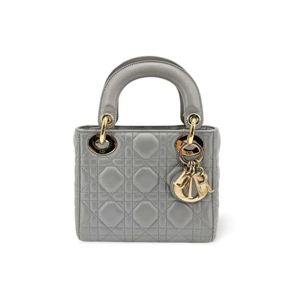 Dior Mini Lady Dior Bag Steel Grey Lambskin Gold Hardware
